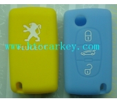 PEUGEOT  smart key silicon rubber case 3 button blue and yellow color