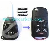 C-hrys/Dodg 5+1 Button Modified Flip Remote Key Shell With Battery Holder