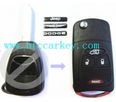 C-hrys/Dodg 3+1 Button Modified Flip Remote Key Shell With Battery Holder