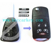 C-hrys/Dodg 4+1 Button Modified Flip Remote Key Shell With Battery Holder
