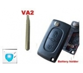 Citroen 2 Button Flip Key Shell No Groove Blade With Battery (with logo)