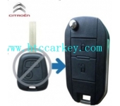 Citroen 2 Button Retrofit Flip Key Shell With Groove (with logo)