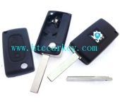 Peugeot 2 Button Flip Key Shell with Groove Blade With Battery (with logo)