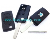 Peugeot 4 Button Flip Key Shell with Groove Blade With Battery (with logo)