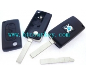 Peugeot 4 Button Flip Key Shell No Groove Blade With Battery (with logo)