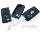Peugeot 4 Button Flip Key Shell No Groove Blade Without Battery (with logo)