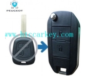 Peugeot 2 Button Flip Key Shell No Groove Blade (with logo)