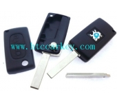Peugeot 2 Button Flip Key Shell with Groove Blade Without Battery (with logo)
