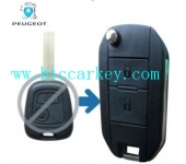 Peugeot 2 Button Flip Key Shell With Groove Blade (with logo)