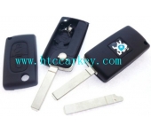 Peugeot 2 Button Flip Key Shell No Groove Blade With Battery (with logo)