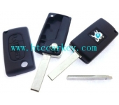 Peugeot 3 Button Flip Key Shell With Light Button with Groove Blade Without Battery 