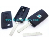 Peugeot 3 Button Flip Key Shell With Light Button No Groove Blade With Battery 