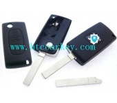 Peugeot 3 Button Flip Key Shell With Boot Button No Groove Blade With Battery 